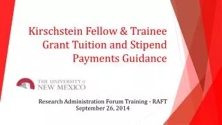 kirschstein fellow trainee grant tuition and stipend payments guidance