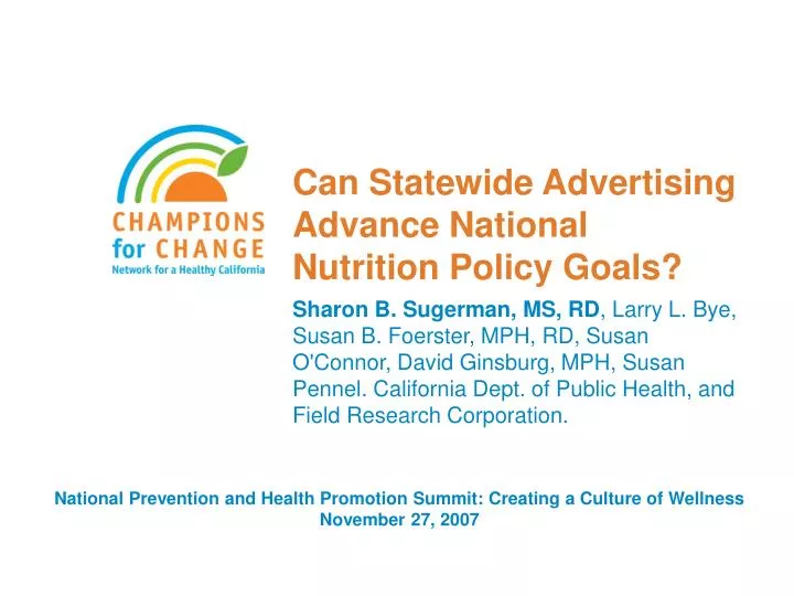 can statewide advertising advance national nutrition policy goals
