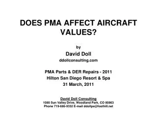 DOES PMA AFFECT AIRCRAFT VALUES?