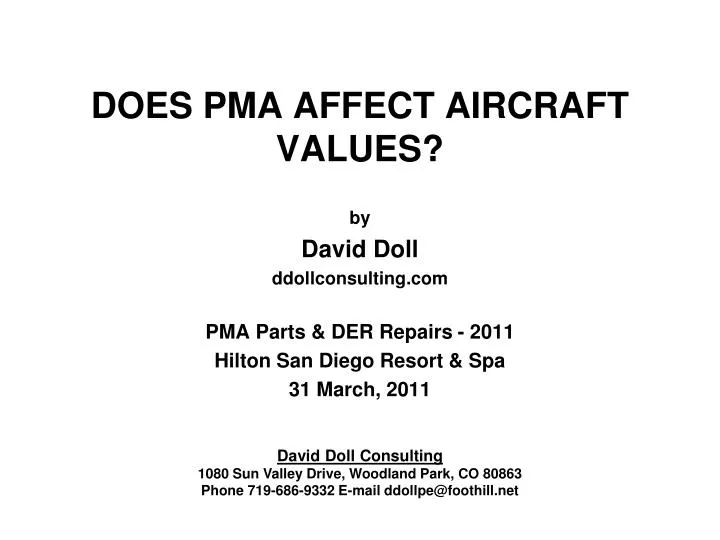 does pma affect aircraft values