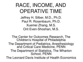 RACE, INCOME, AND OPERATIVE TIME