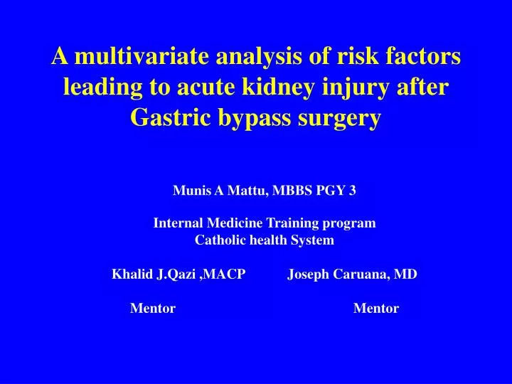 a multivariate analysis of risk factors leading to acute kidney injury after gastric bypass surgery