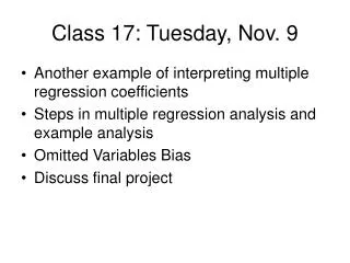 Class 17: Tuesday, Nov. 9