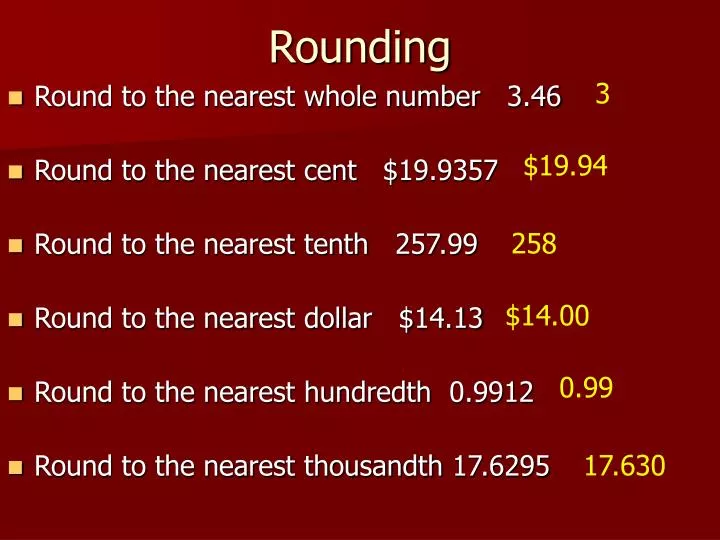 Whole Number Arithmetic Rounding and estimating. Round to the nearest whole  number ppt download