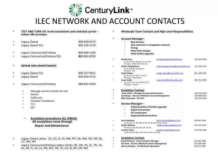 ilec network and account contacts