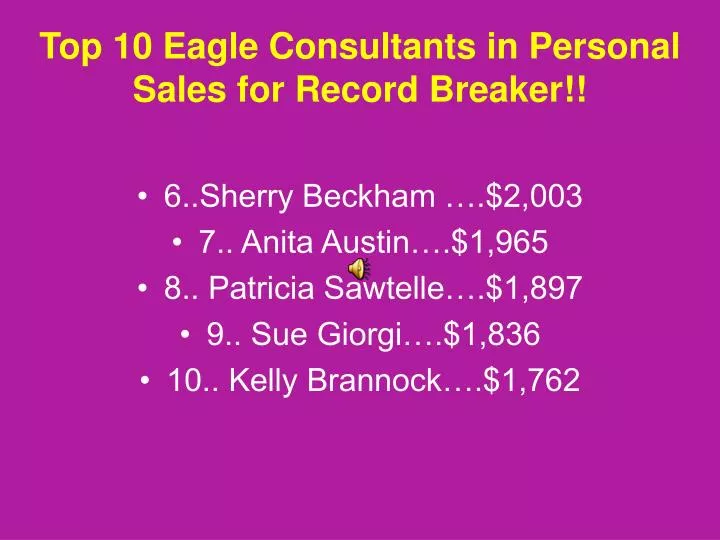 top 10 eagle consultants in personal sales for record breaker