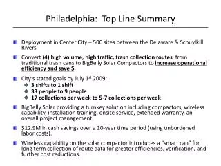 Philadelphia: Top Line Summary