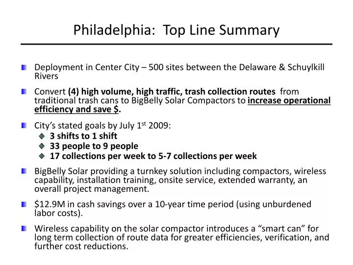 philadelphia top line summary