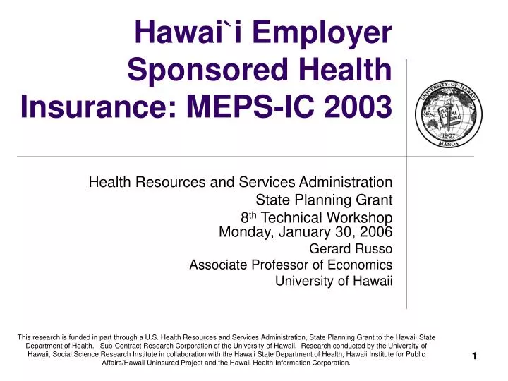 hawai i employer sponsored health insurance meps ic 2003