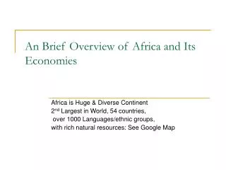 An Brief Overview of Africa and Its Economies