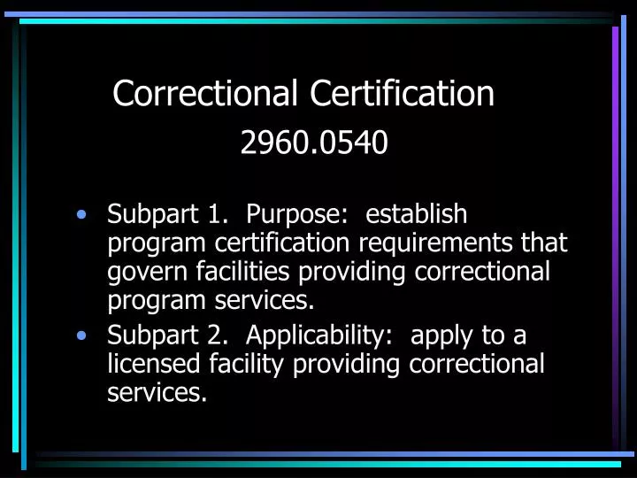 correctional certification 2960 0540