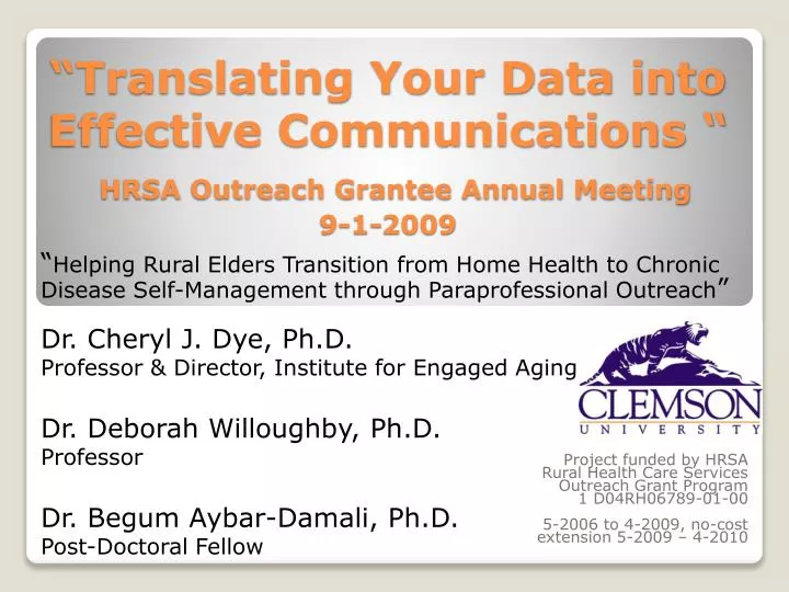 translating your data into effective communications hrsa outreach grantee annual meeting 9 1 2009