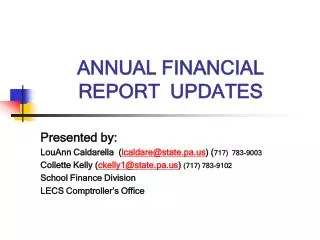 ANNUAL FINANCIAL REPORT UPDATES