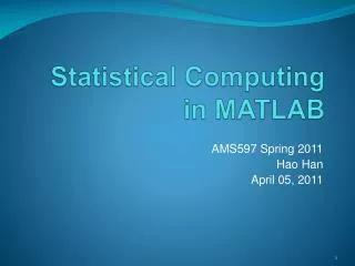 Statistical Computing in MATLAB