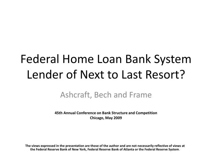 federal home loan bank system lender of next to last resort
