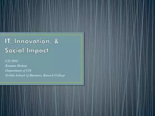 IT, Innovation, &amp; Social Impact