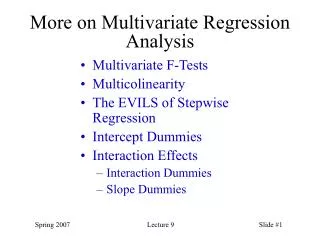 More on Multivariate Regression Analysis