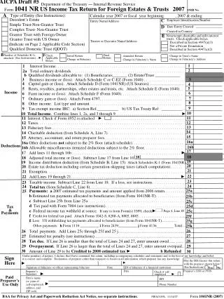 Form 1041 NR US Income Tax Return for Foreign Estates &amp; Trusts 2007 OMB No.