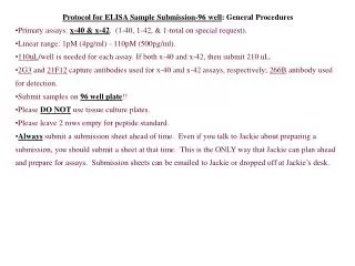 Protocol for ELISA Sample Submission-96 well : General Procedures