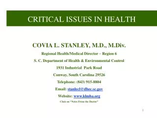 CRITICAL ISSUES IN HEALTH