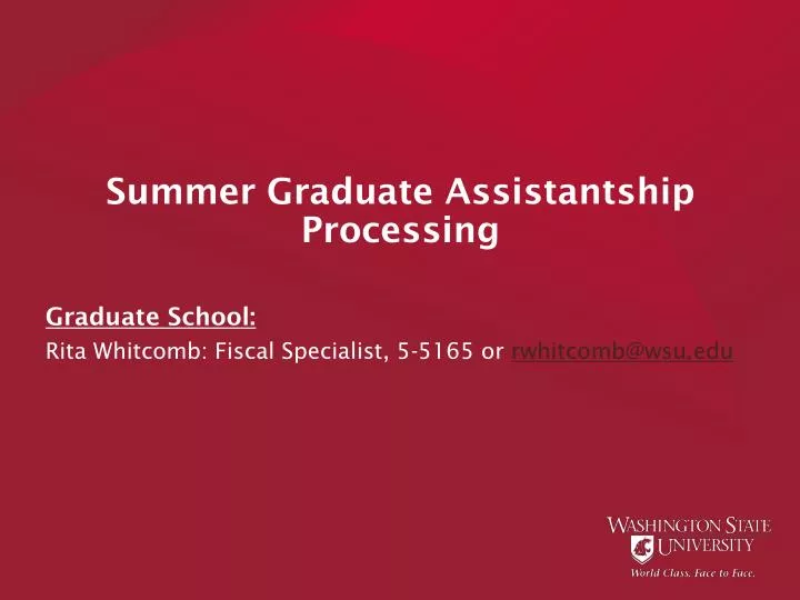 summer graduate assistantship processing