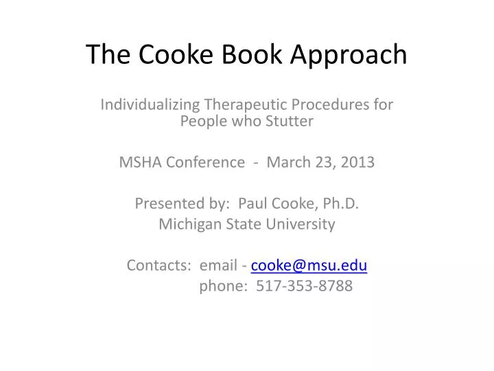 the cooke book approach