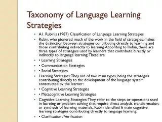 Taxonomy of Language Learning Strategies