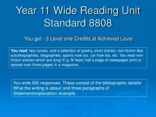Year 11 Wide Reading Unit Standard 8808