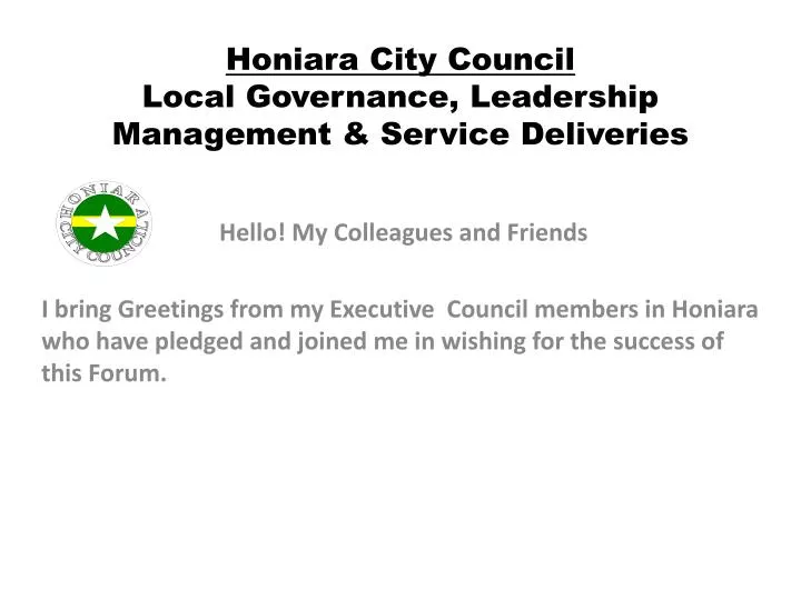 honiara city council local governance leadership management service deliveries