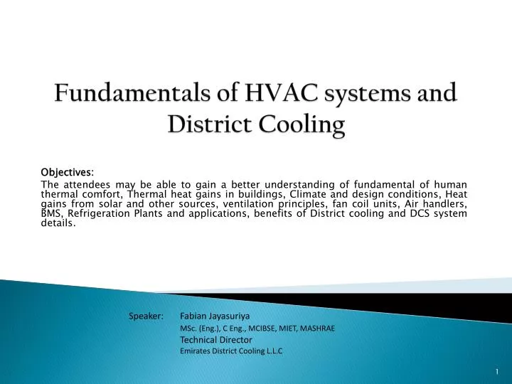 fundamentals of hvac systems and district cooling