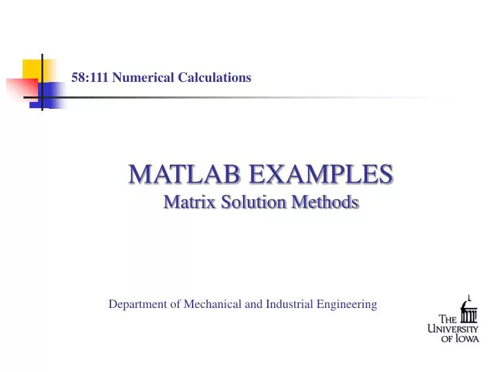 matlab examples matrix solution methods