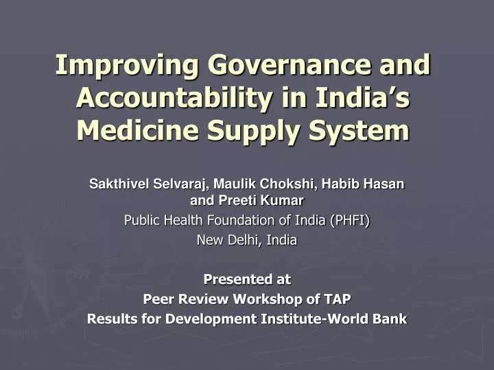 improving governance and accountability in india s medicine supply system