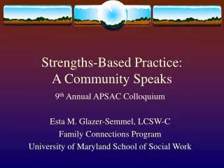 Strengths-Based Practice: A Community Speaks