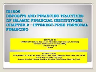 COMPILED BY HAMDAN HJ IDRIS, BSc Econs, MBA (Islamic Banking &amp; Finance)