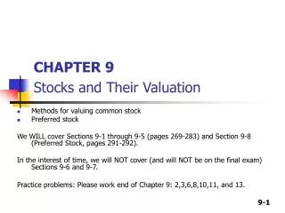 CHAPTER 9 Stocks and Their Valuation