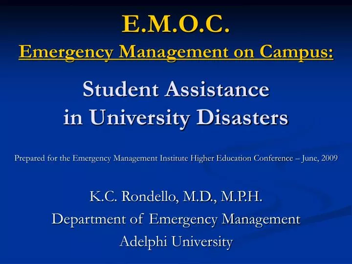 e m o c emergency management on campus student assistance in university disasters