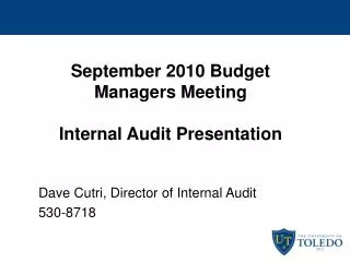 September 2010 Budget Managers Meeting Internal Audit Presentation