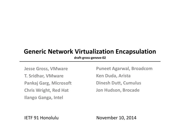 generic network virtualization encapsulation draft gross geneve 02