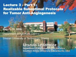 Lecture 3 - Part 1: Realizable Suboptimal Protocols for Tumor Anti-Angiogenesis