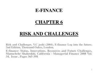 E-FINANCE CHAPTER 6 RISK AND CHALLENGES