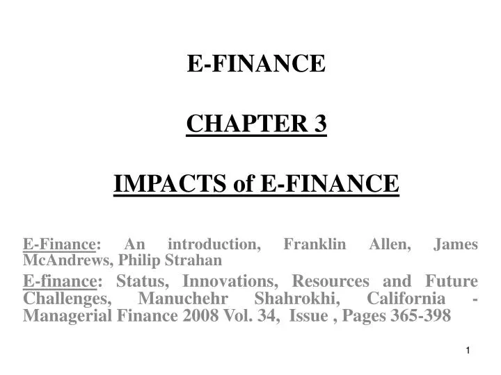 e finance chapter 3 impacts of e finance