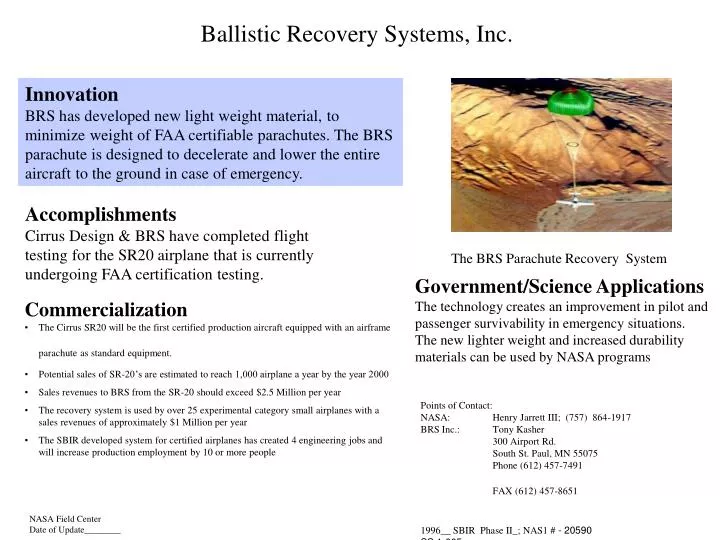 ballistic recovery systems inc