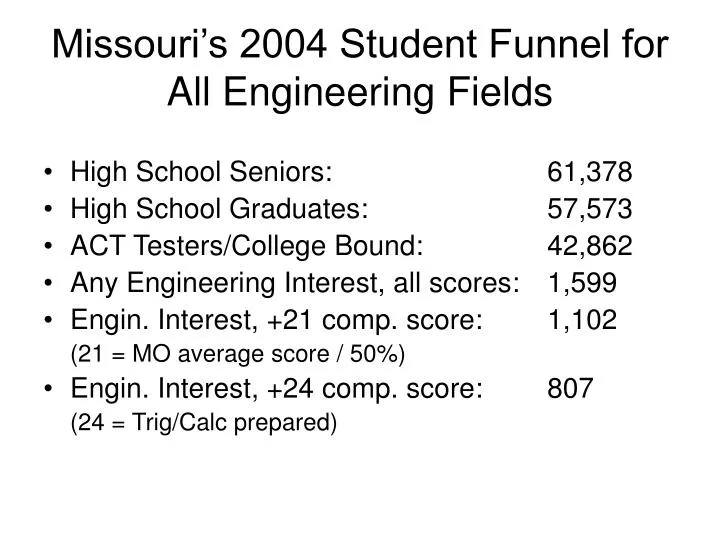 missouri s 2004 student funnel for all engineering fields
