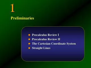 Precalculus Review I Precalculus Review II The Cartesian Coordinate System Straight Lines