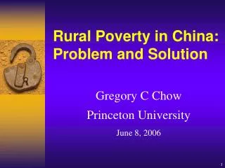 Rural Poverty in China: Problem and Solution