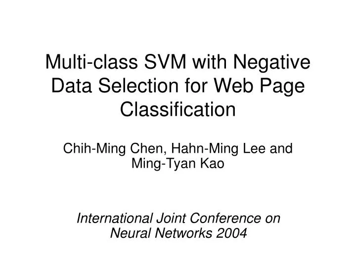 multi class svm with negative data selection for web page classification