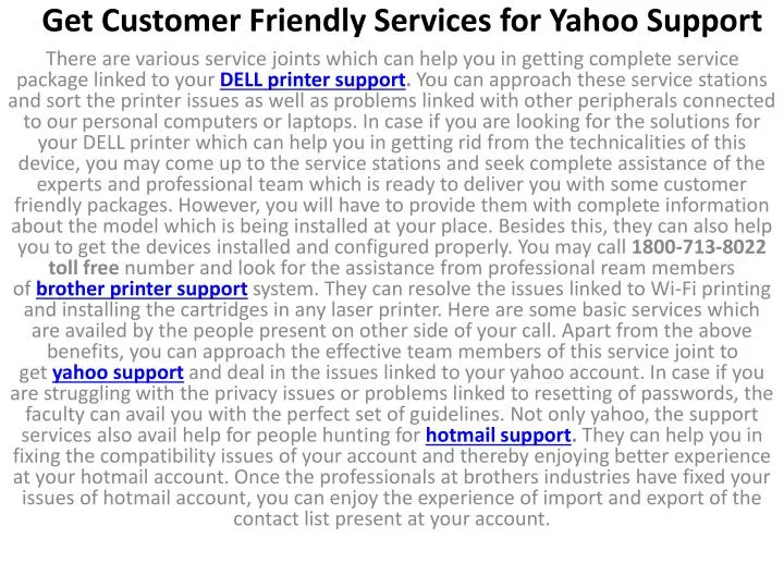 get customer friendly services for yahoo support