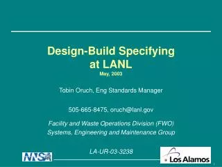 Design-Build Specifying at LANL May, 2003