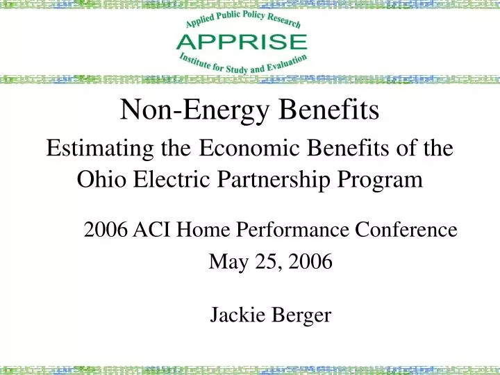 non energy benefits estimating the economic benefits of the ohio electric partnership program
