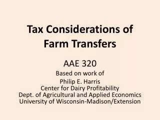 Tax Considerations of Farm Transfers